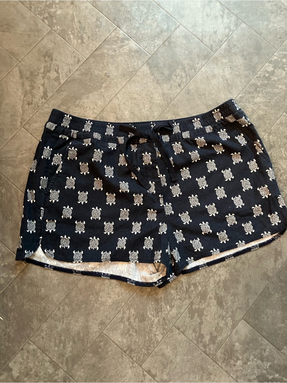 LOFT Navy Knit Shorts with White Turtle Print
